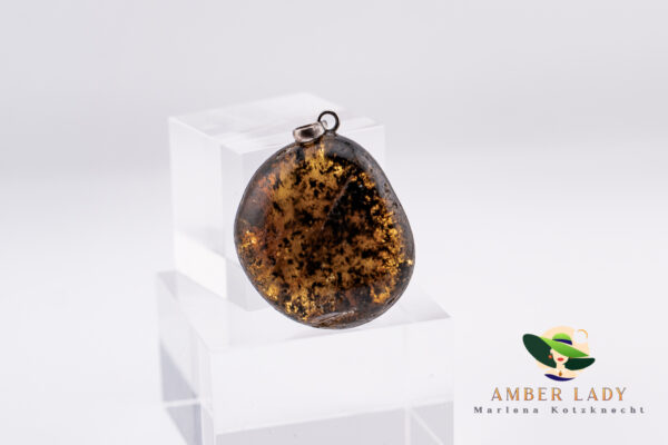 Dark amber pendant sterling silver.