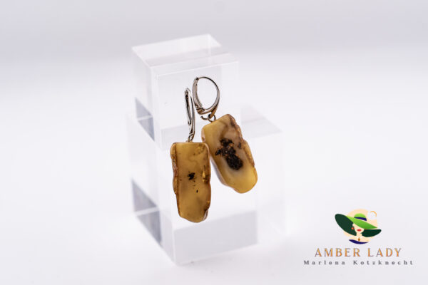Natural amber slice earrings,sterling silver.