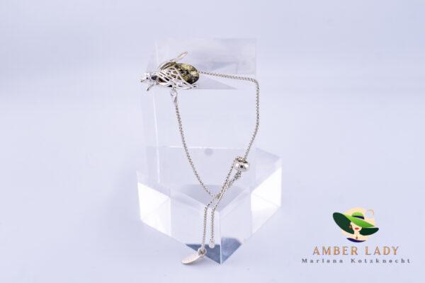 Silver Bracelet With Green Baltic Amber