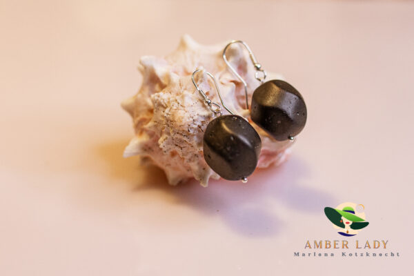 Black matte baltic amber earrings ,total length 4,5 cm.