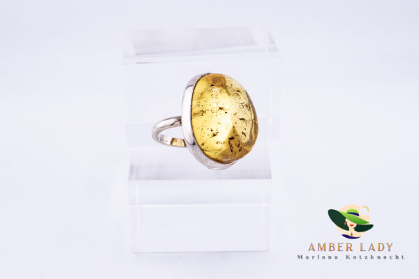 Sterling silver ring with natural baltic amber ,Total length 3-2 cm.